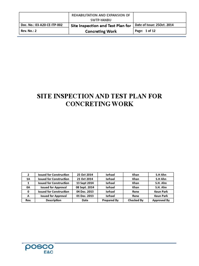 FINAL-ITP For Concreting Work Rev.2 25-Oct-2014 | PDF | Concrete | Pipe ...
