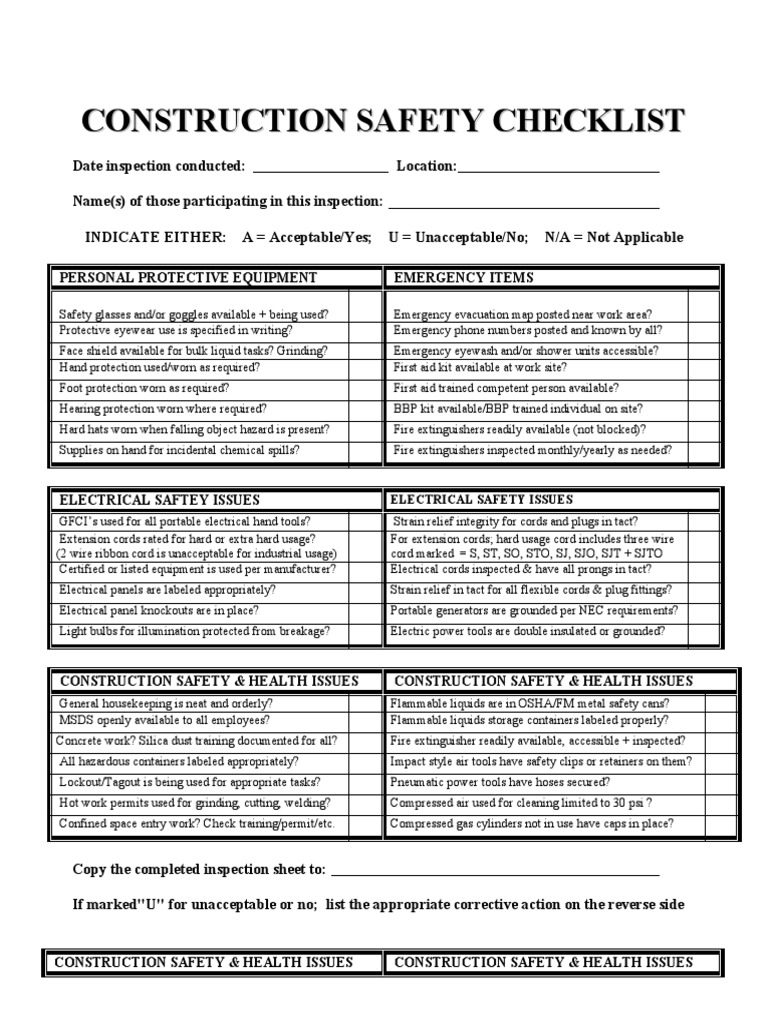 Construction Safety Inspection Checklist | PDF | Manufactured Goods ...