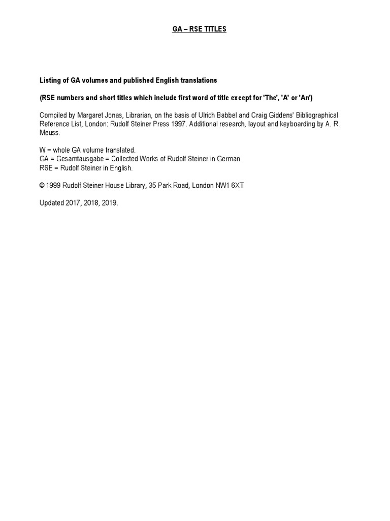 GA RSE Revised 03 2019 | PDF | Rudolf Steiner | Reincarnation