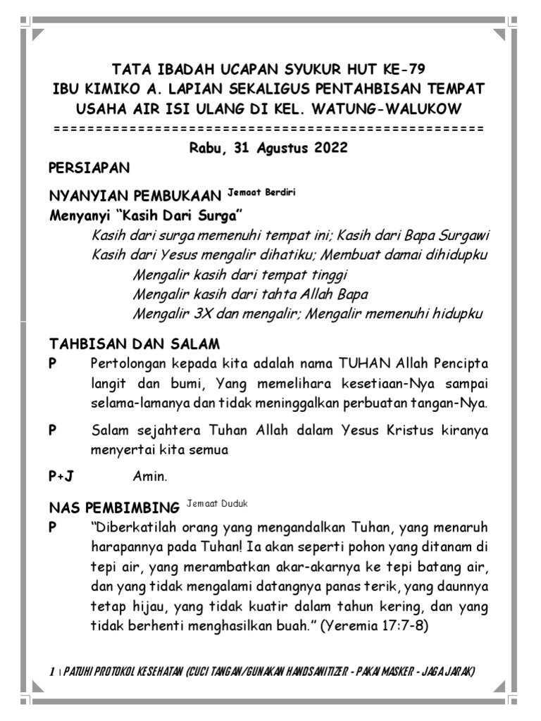 Tata Ibadah Syukur Hut Pentahbisan Tempat Usaha Pdf