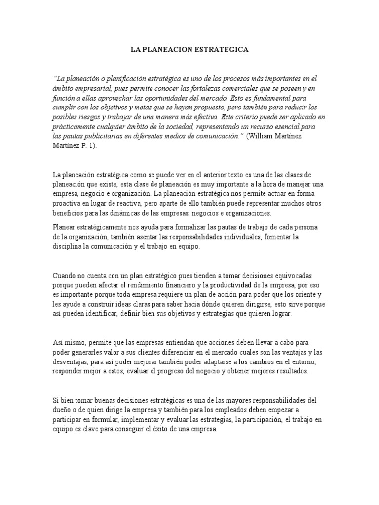 Importancia de la Planeación Estratégica | PDF | Crecimiento personal y ...