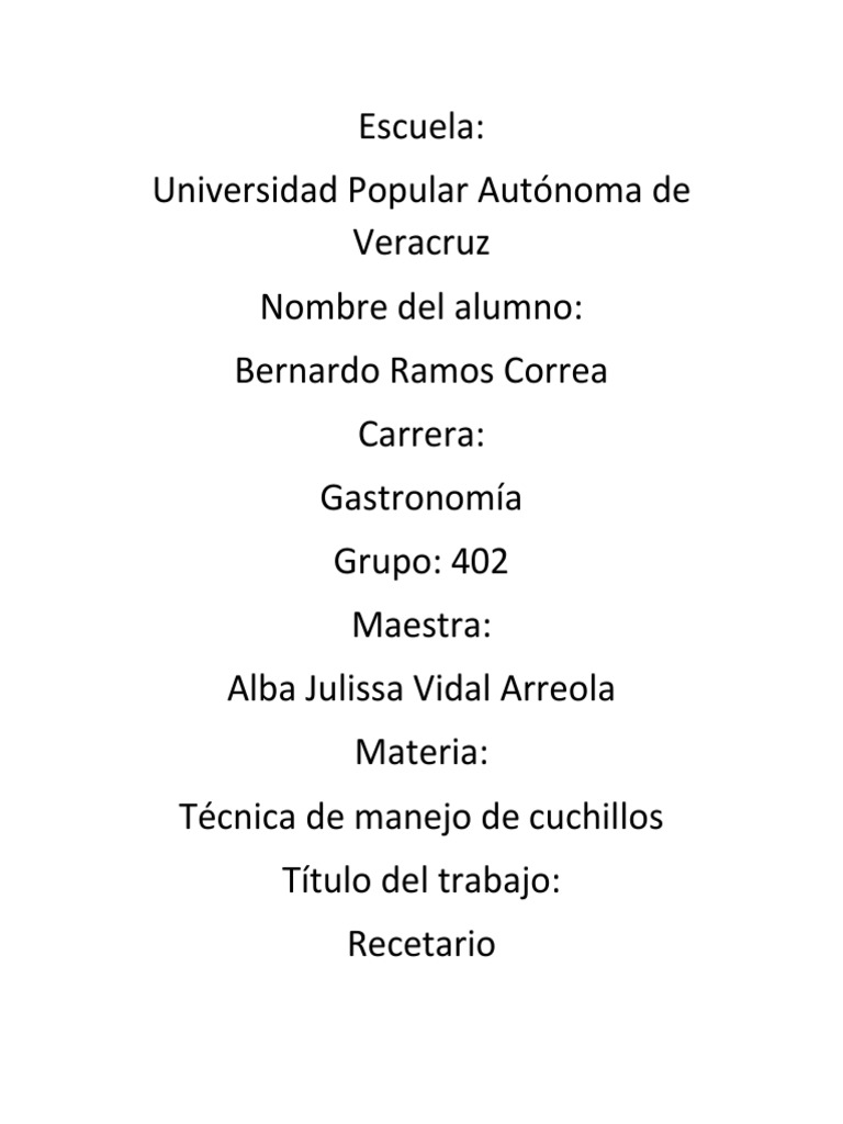 Recetario 4 Cuatrimestre Pdf Salsa Cilantro