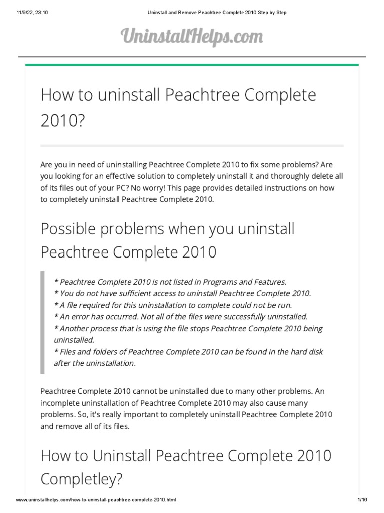Uninstall and Remove Peachtree Complete 2010 Step by Step | PDF ...