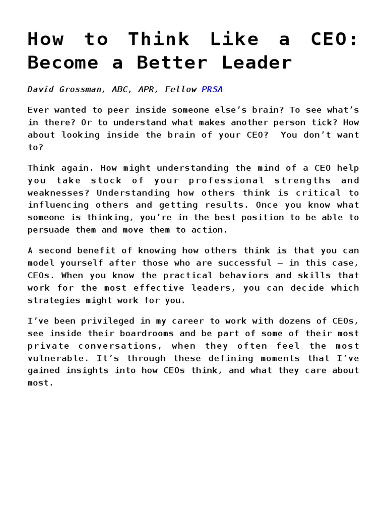 Think Like A CEO | PDF | Leadership | Chief Executive Officer