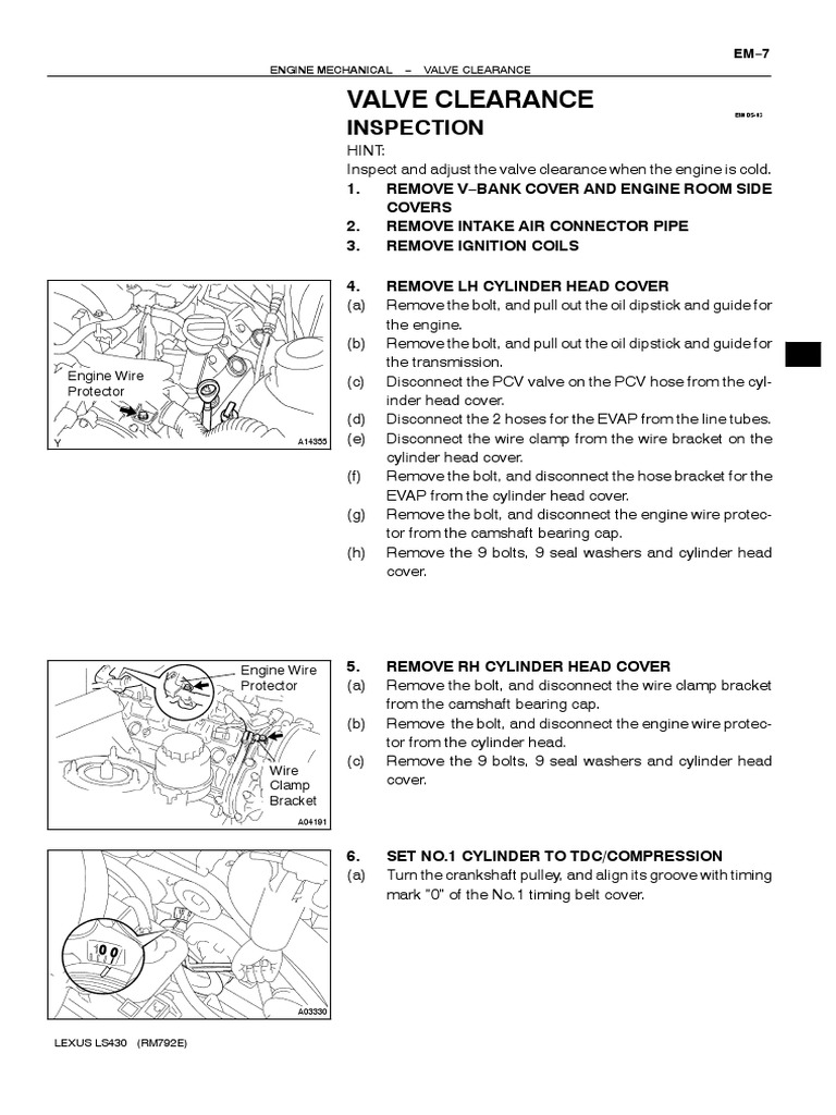 Valve Clearance Inspection PDF Internal Combustion Engine Systems Engineering