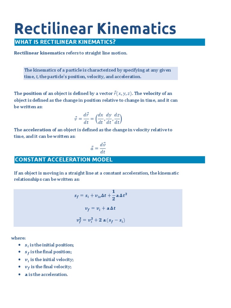 Rectilinear Kinematics PDF Kinematics Acceleration