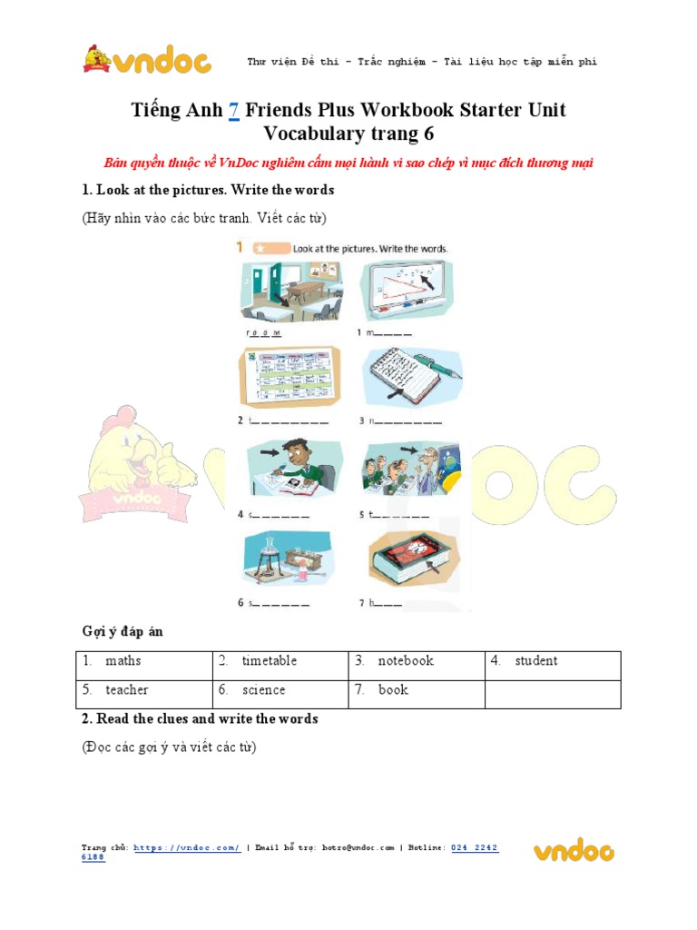 Tieng Anh 7 Friends Plus Workbook Starter Unit Vocabulary Trang 6 | PDF