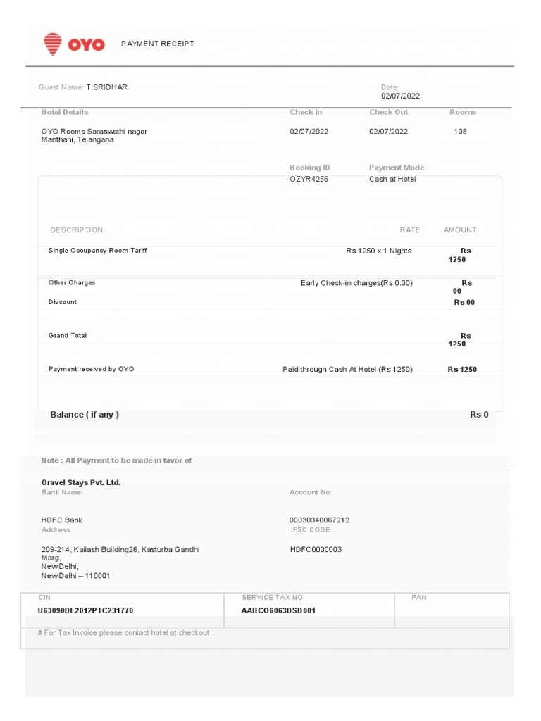 Oyoo Room Bill Dec Manch | PDF | Taxes | Payments