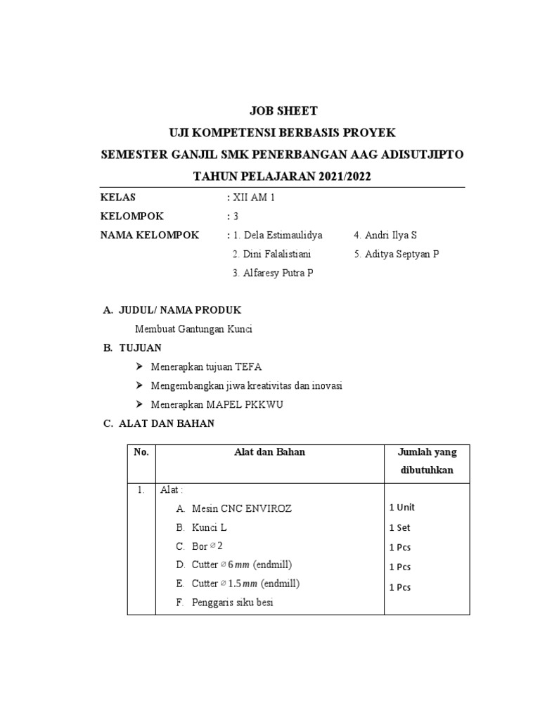 Contoh Jobsheet Gantungan Kunci SMK | PDF