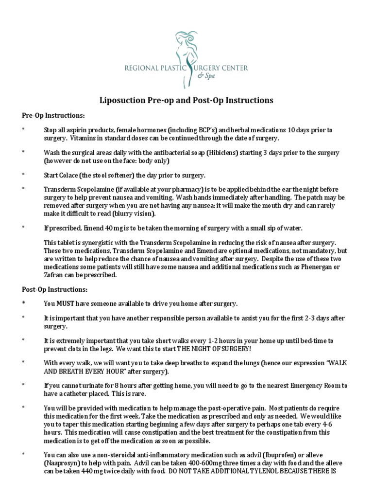 Liposuction Post Op Instructions Corrected 2.5.19 PDF Surgery