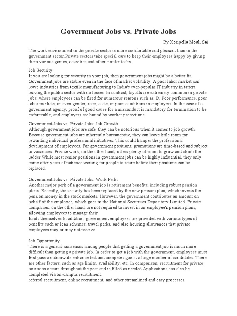 Government job vs private job pdf employment employee benefits