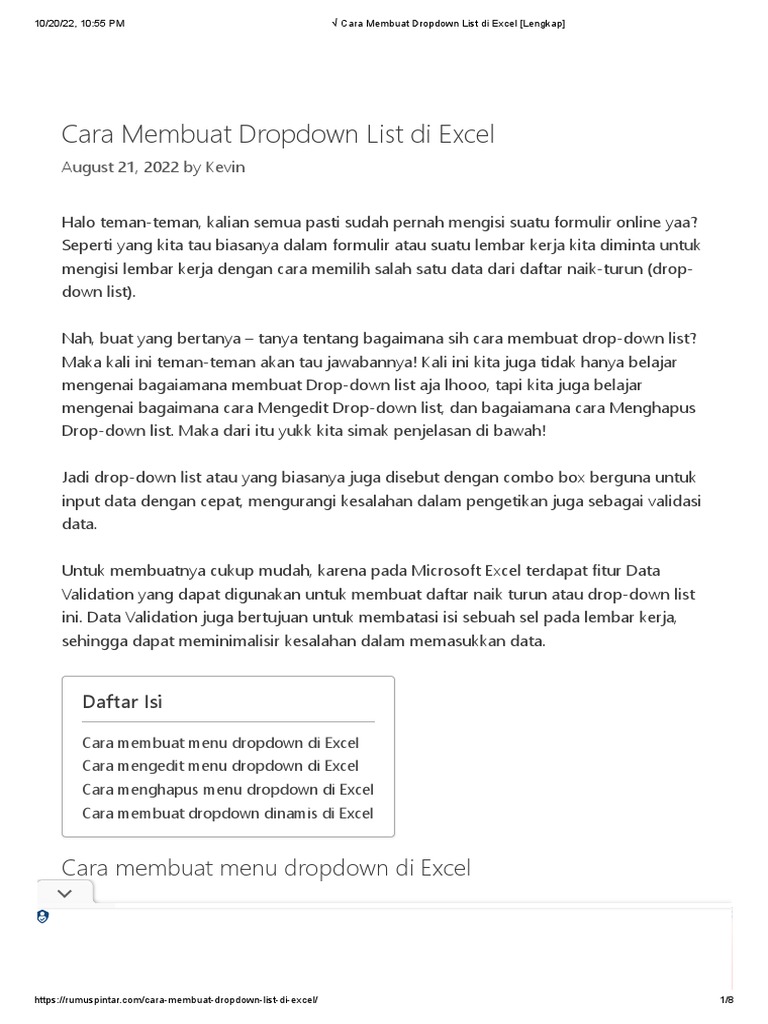 Cara membuat dropdown list di excel lengkap pdf