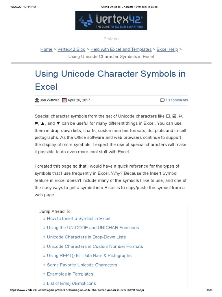 Using Unicode Character Symbols in Excel | PDF | Microsoft Excel ...