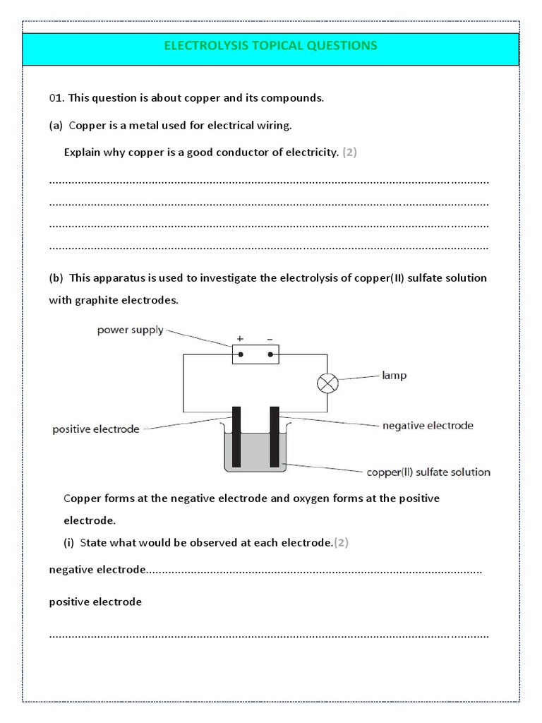 Topical Questions For Electrolysis | PDF | Chlorine | Redox
