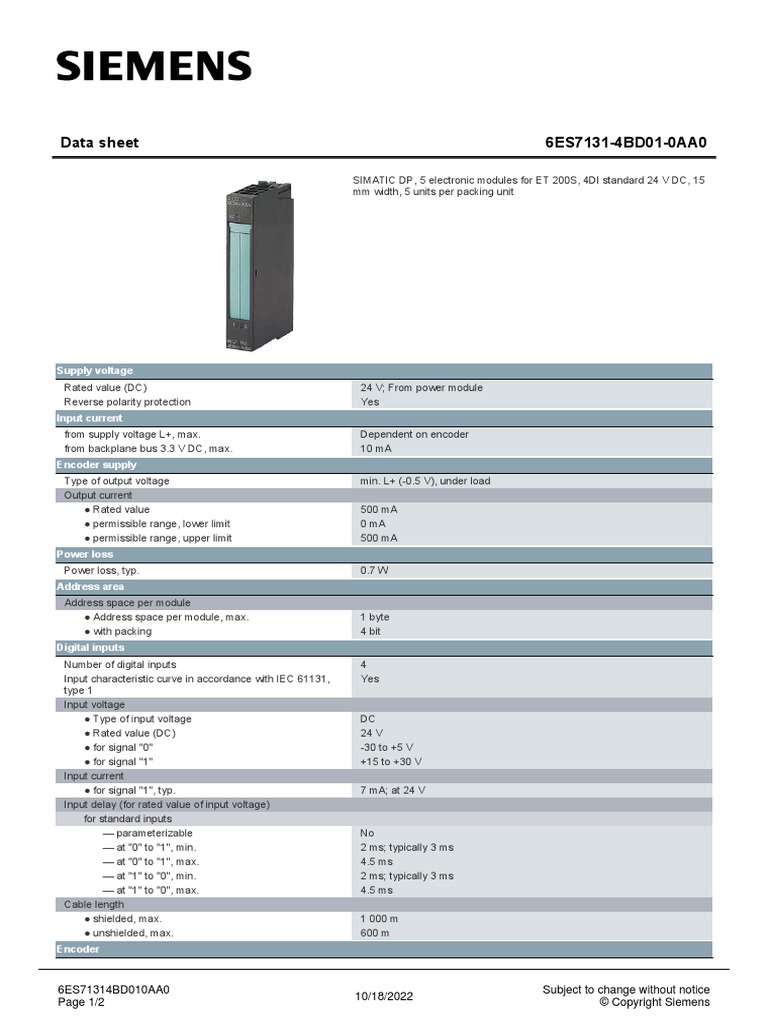 6ES71314BD010AA0 Datasheet en | PDF | Electronic Engineering ...