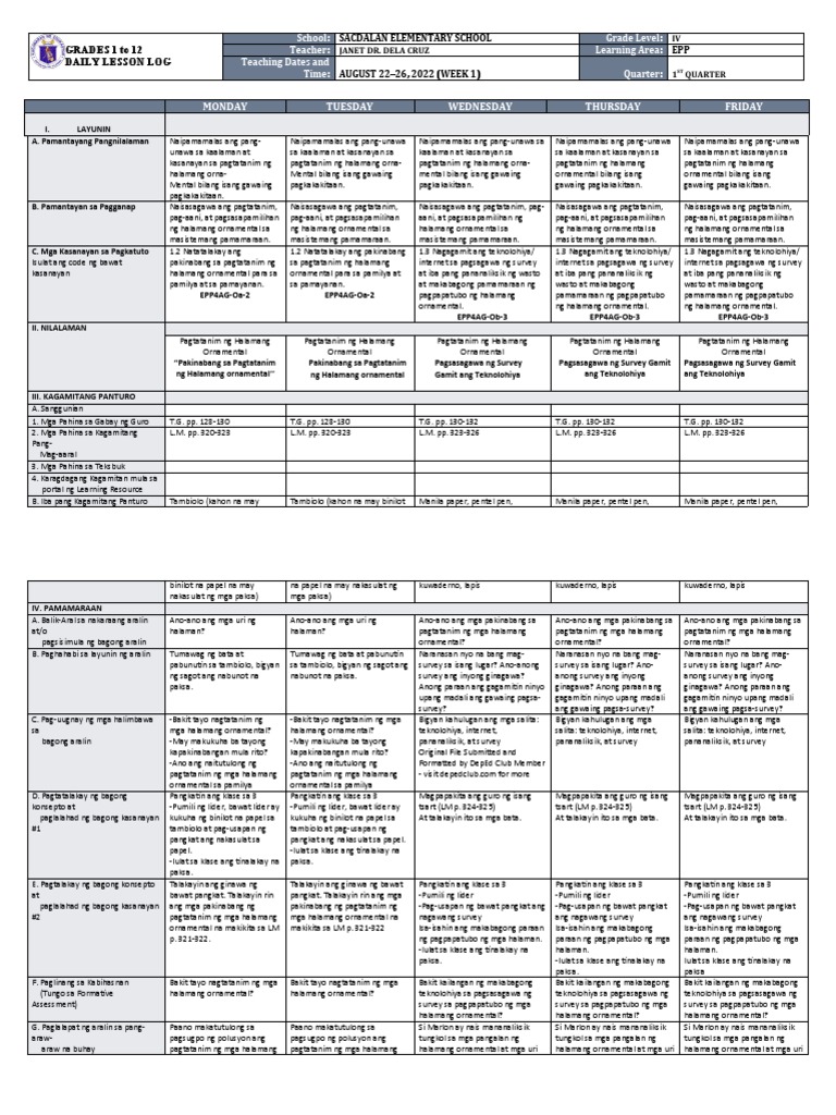 DLL - Epp 4 - Q1 - W1 | PDF