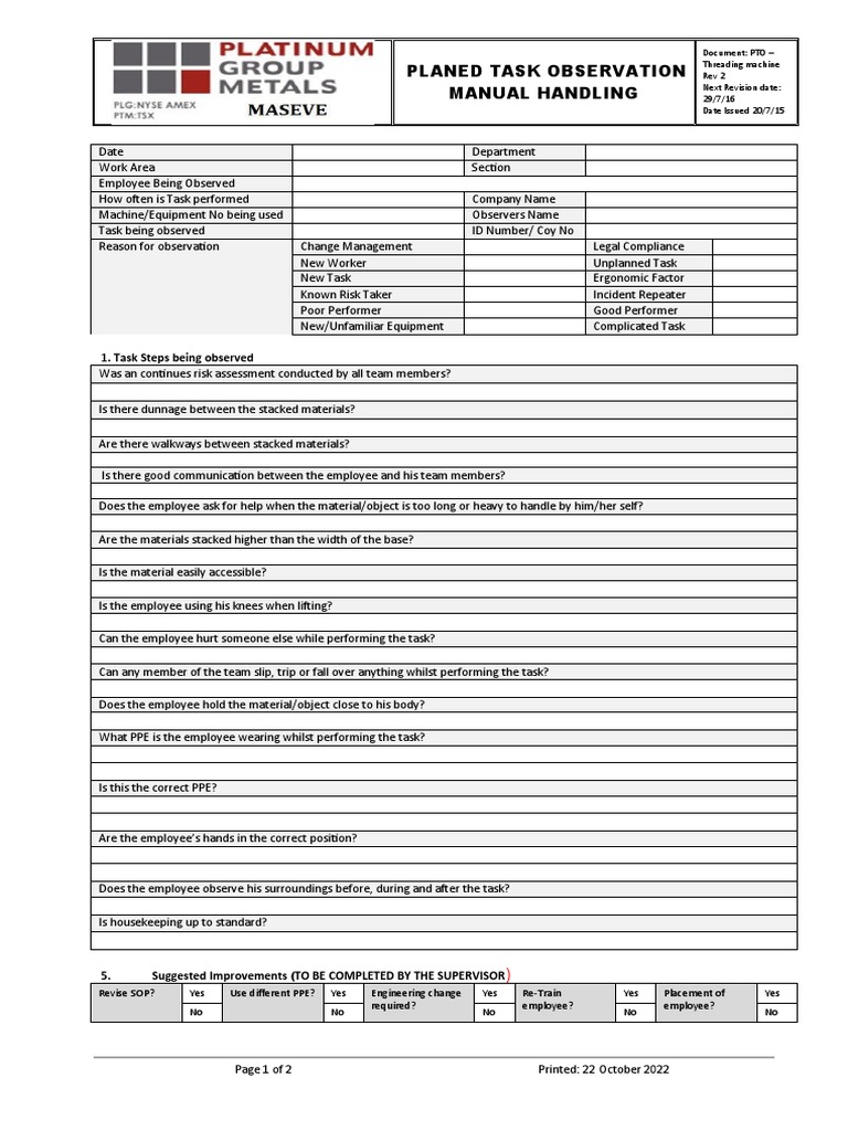 PTO Manual Handling Rev 2 | PDF | Employment | Personal Protective
