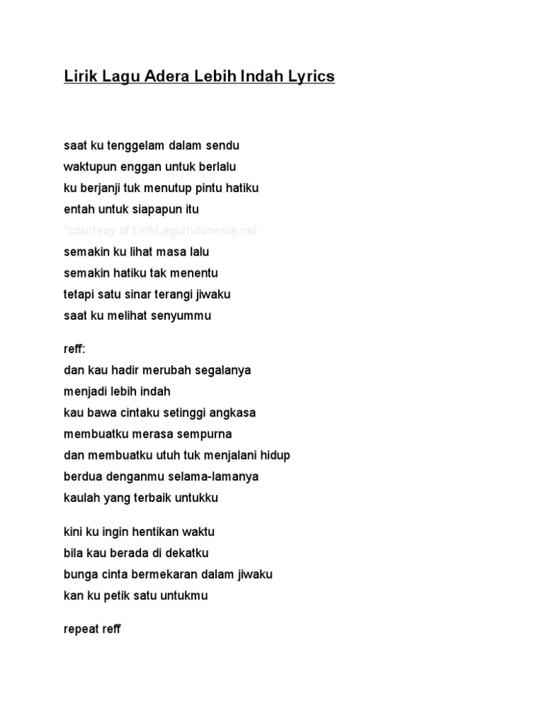 Lirik Lagu Adera Lebih Indah Lyrics Pdf