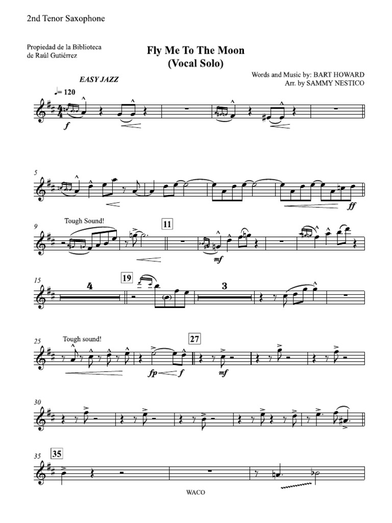 Fly Me To The Moon Vocal Solo - 2nd Tenor Saxophone | PDF