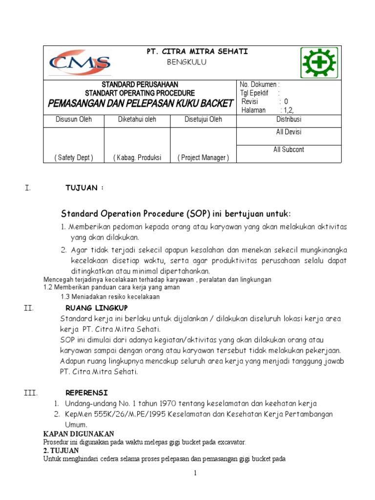 SOP Pemasangan dan Pelepasan Kuku Bucket | PDF