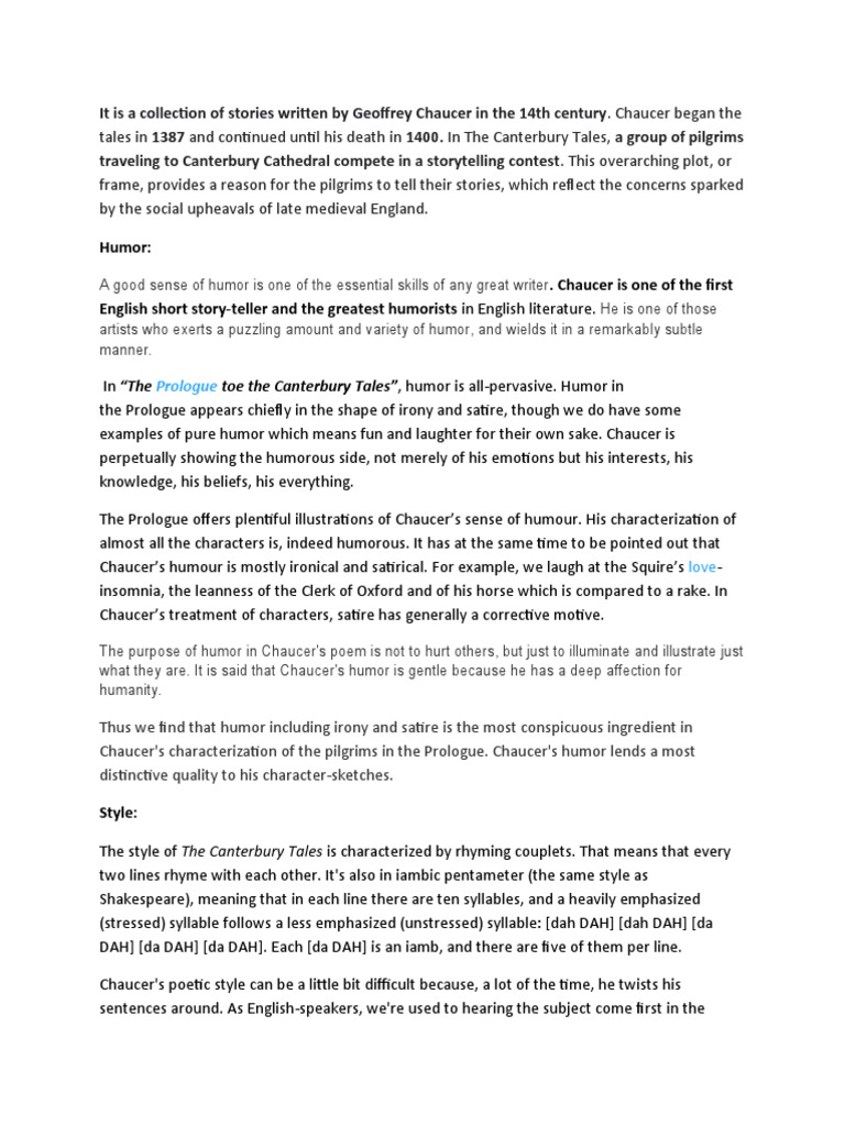 Classical Poetry Pdf Humour The Canterbury Tales