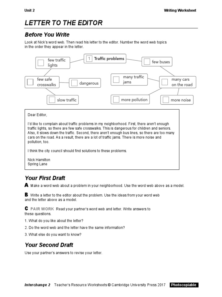 Interchange5thEd Level2 Unit02 Writing Worksheet | PDF