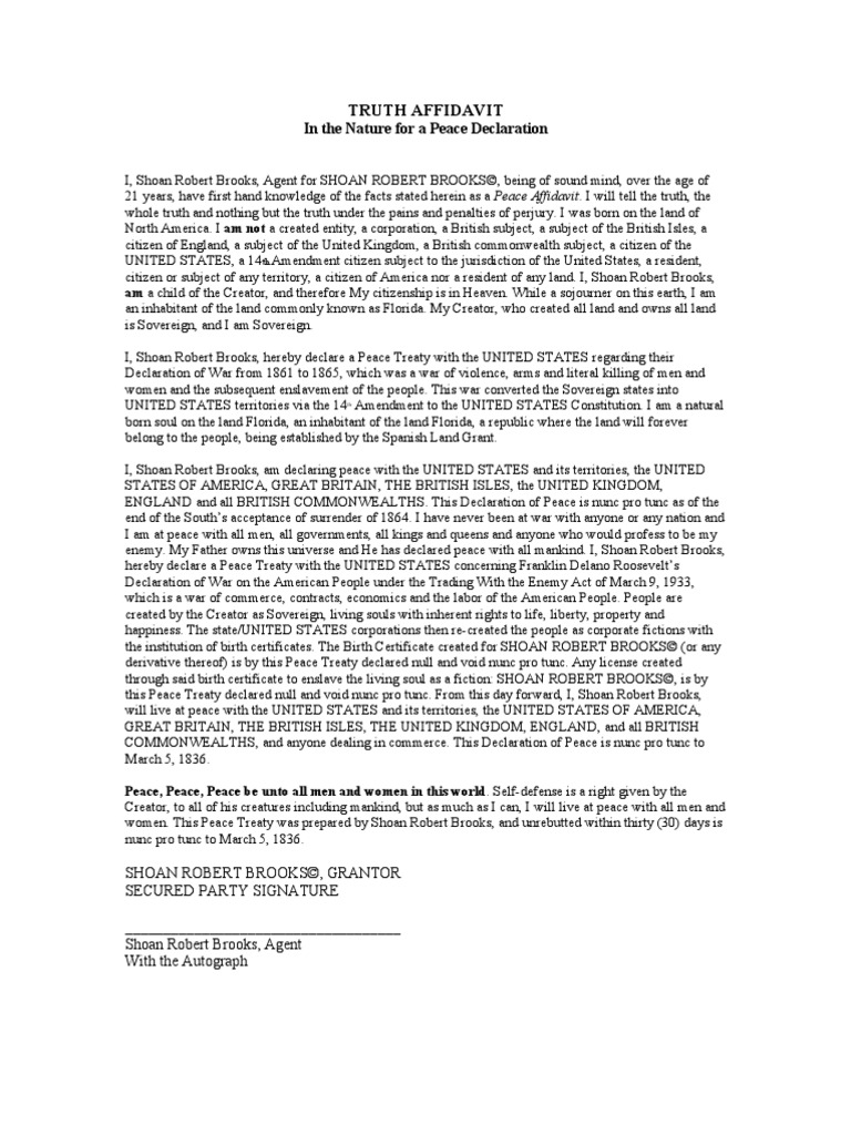 Truth Affidavit Peace PDF Citizenship Notary Public