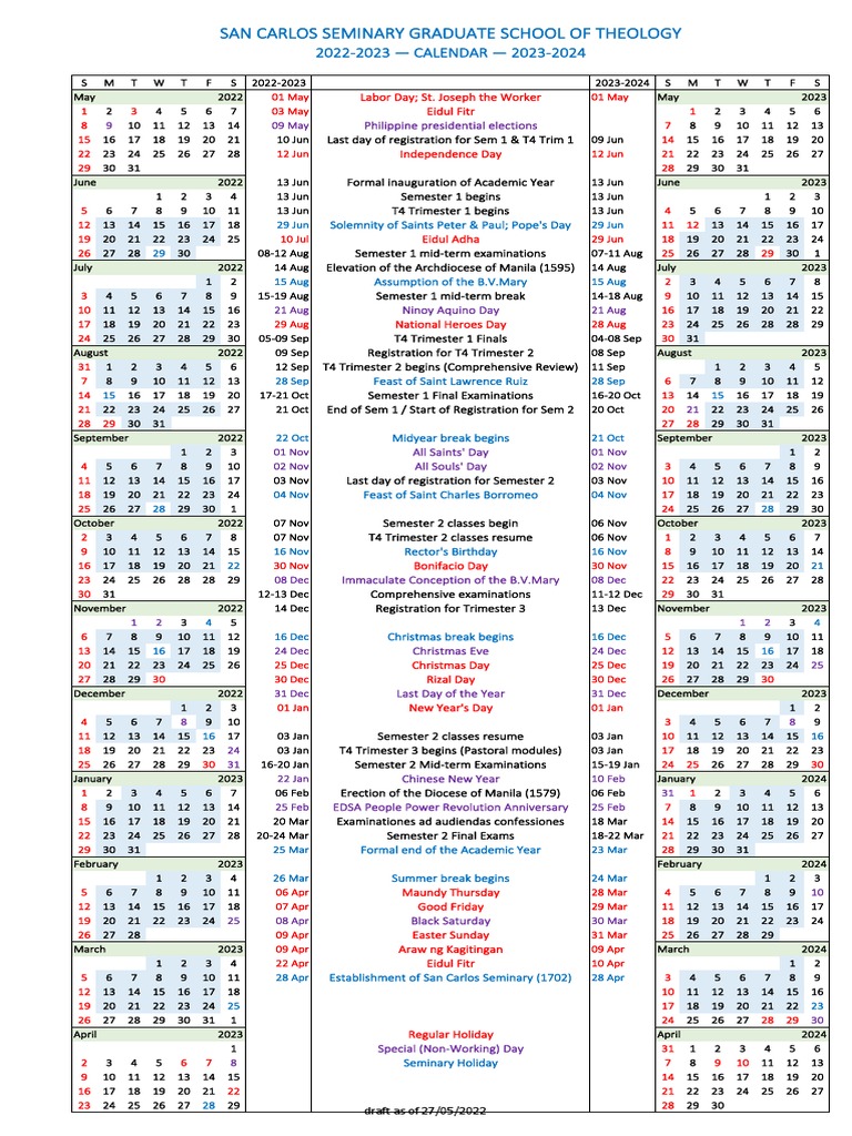 San Carlos Seminary Academic Calendar | PDF | Academic Term | Observances