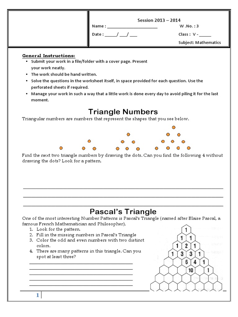 Class 5 Triangle Numbers Worksheet | PDF | Numbers | Mathematics