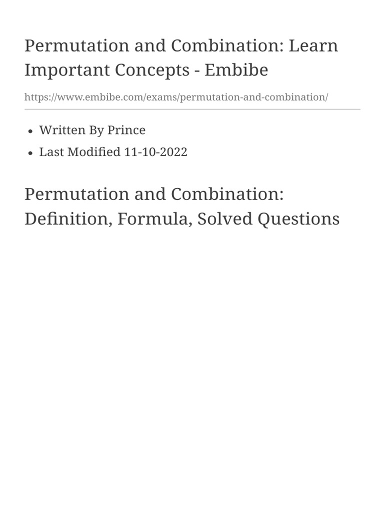 Permutation and Combination Learn Important Conce+ PDF Permutation