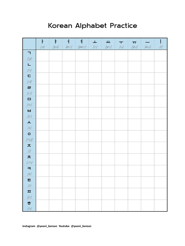 Korean Alphabet Practice PDF