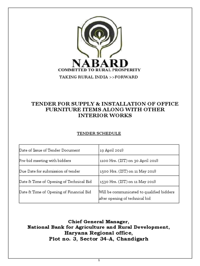 Invitation to Tender for Supply and Installation of Office Furniture and Interior Works for