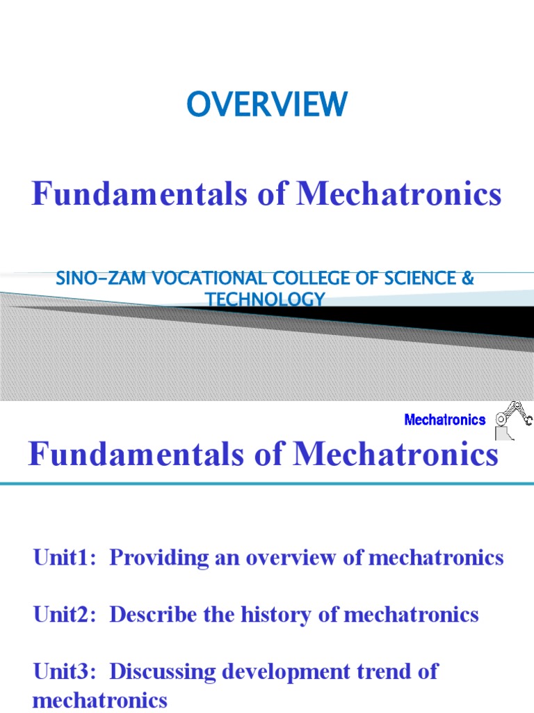 1.1 Mechatronics Technology PRESENTATION | PDF | Mechatronics | Automation