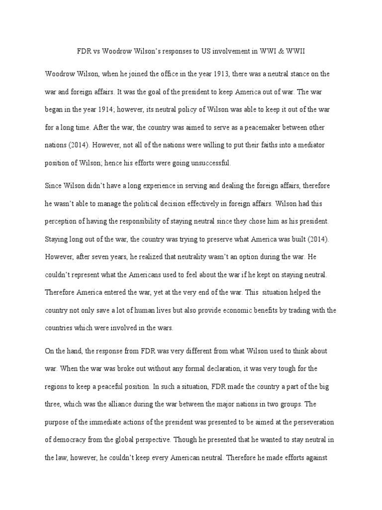 FDR Vs Woodrow Wilson PDF Franklin D. Roosevelt The United States