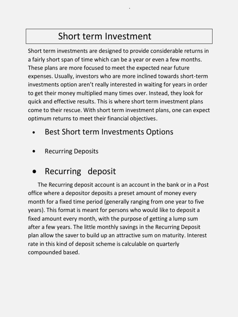 Short Term Investment PDF Cost Of Living Economies