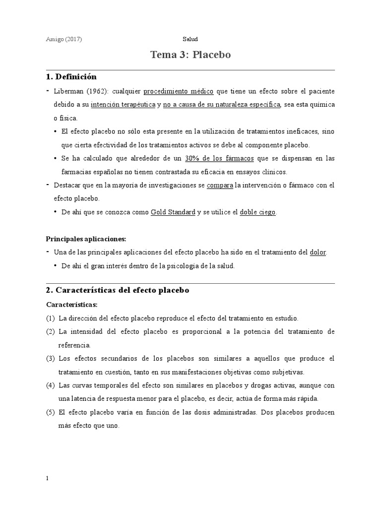 Definición y Efecto del Placebo | PDF | Relaciones personales, crianza ...