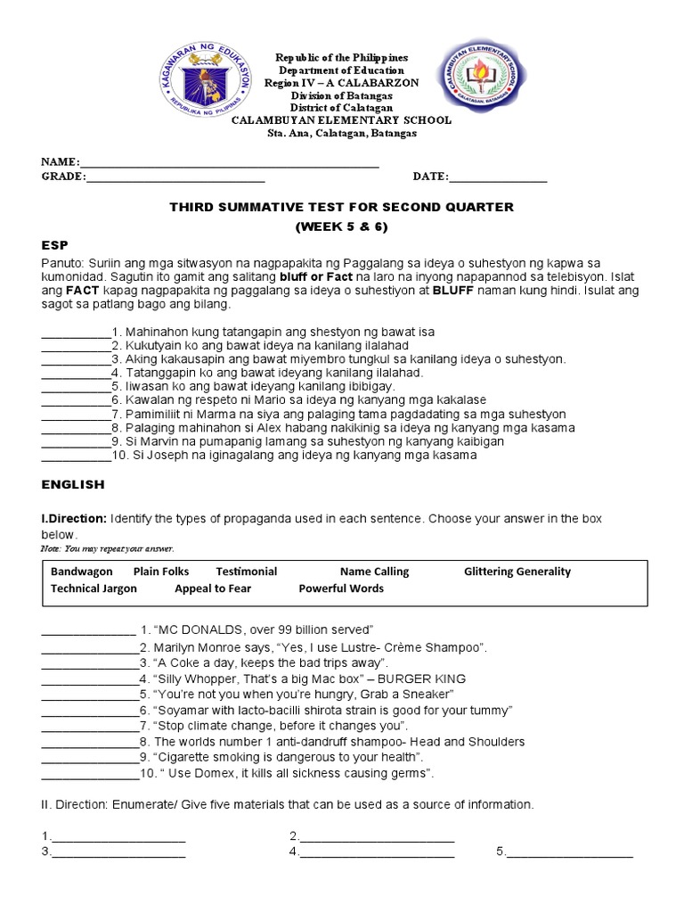 3rd Summative Test - 2nd Quarter | PDF