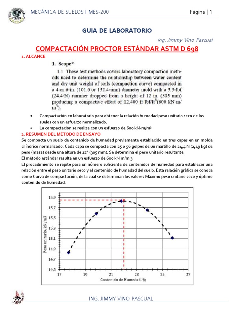 Guia de Laboratorio Humedad Optima y Densidad Maxima PDF Mecánica