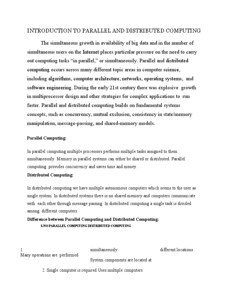Introduction To Parallel and Distributed Computing | PDF | Parallel ...
