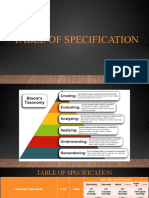 Table of Specification