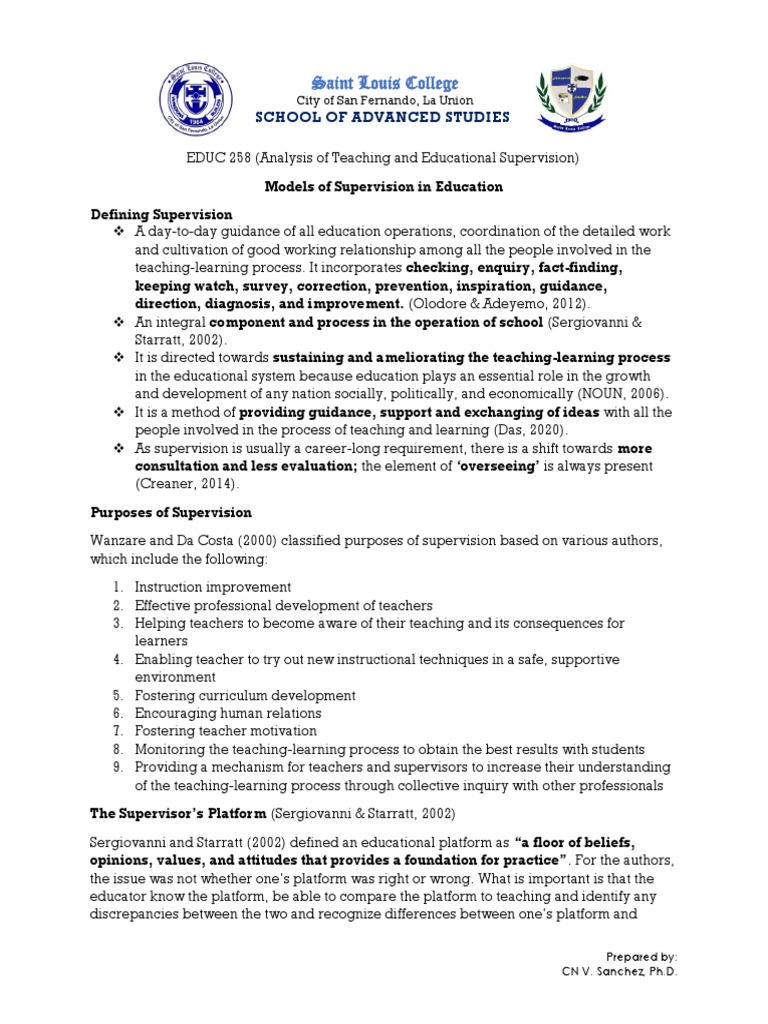 Models of Educational Supervision | PDF | Teachers | Teaching Method