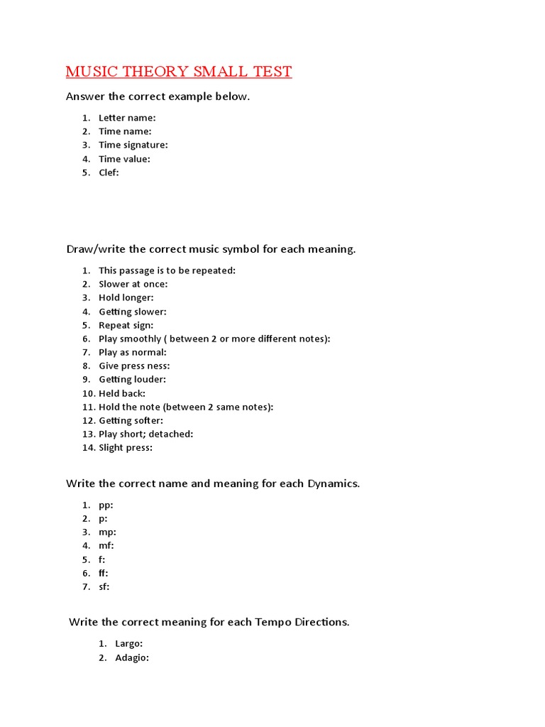 Music Theory Test: Symbols & Terms | PDF | Art