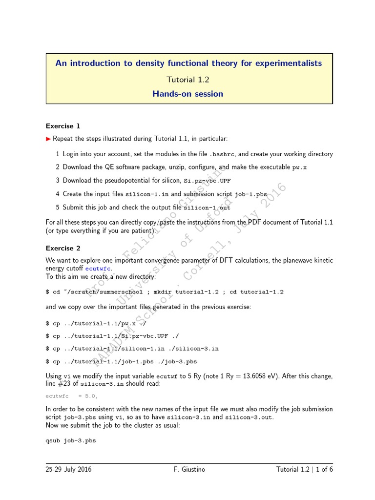 Convergence Parameters of DFT Calculations | PDF | Density Functional ...