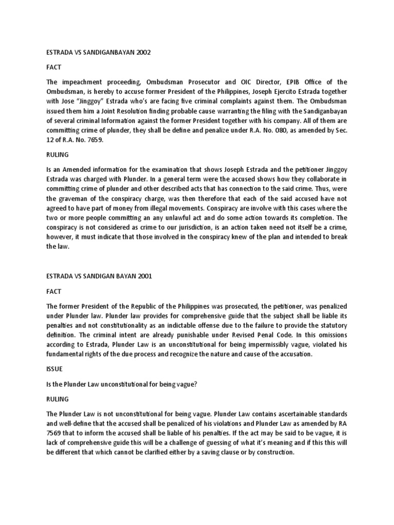 Case digest estrada vs sandiganbayan 2002 pdf bail conspiracy