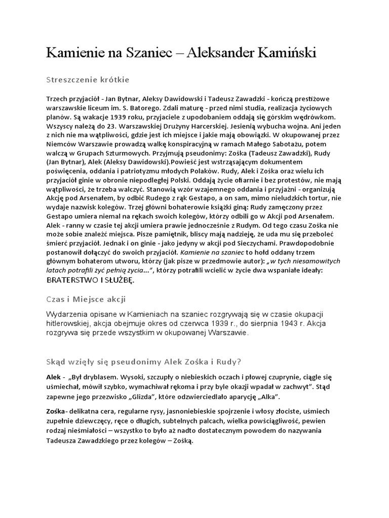 Lektura W Pudełku Kamienie Na Szaniec Kamienie Na Szaniec | PDF