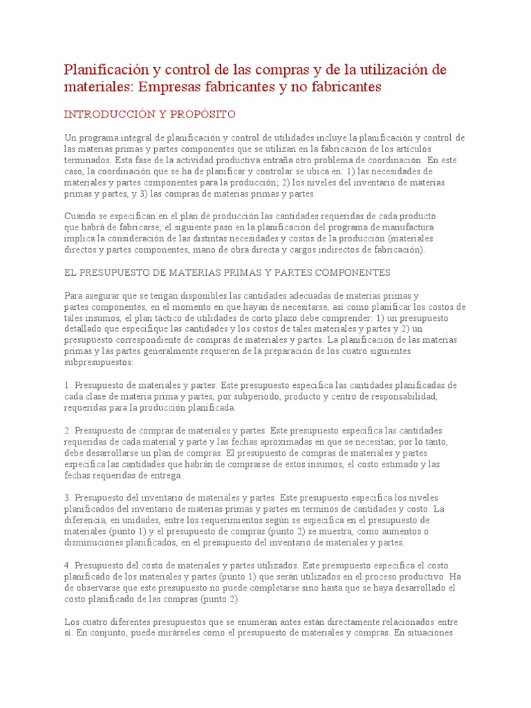 Planificación de Compras de Materiales | PDF | Presupuesto | Inventario