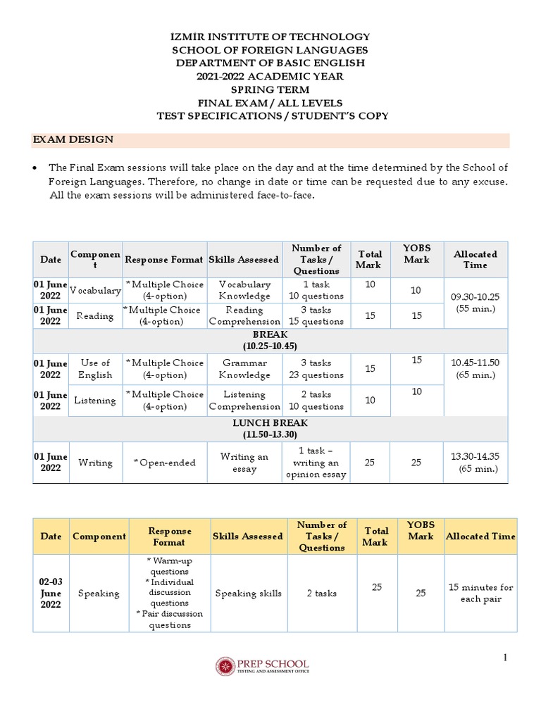 Final Exam Specifications for English Prep | PDF | Apollo Program ...