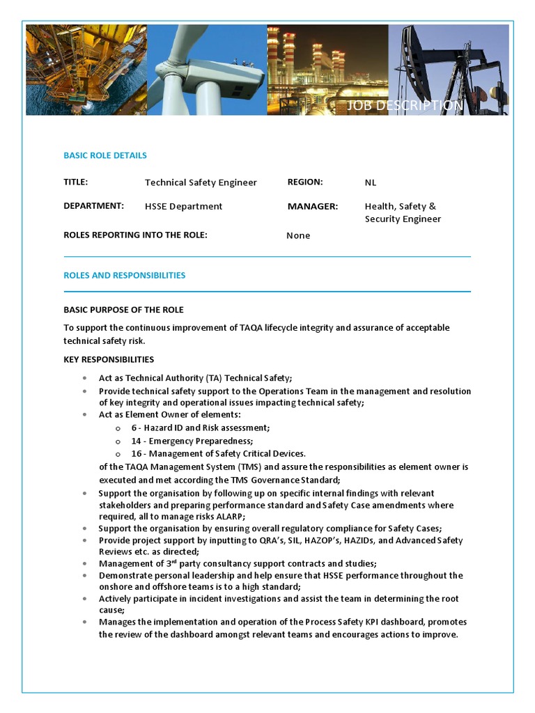 Job Description Technical Safety Engineer PDF Safety Risk