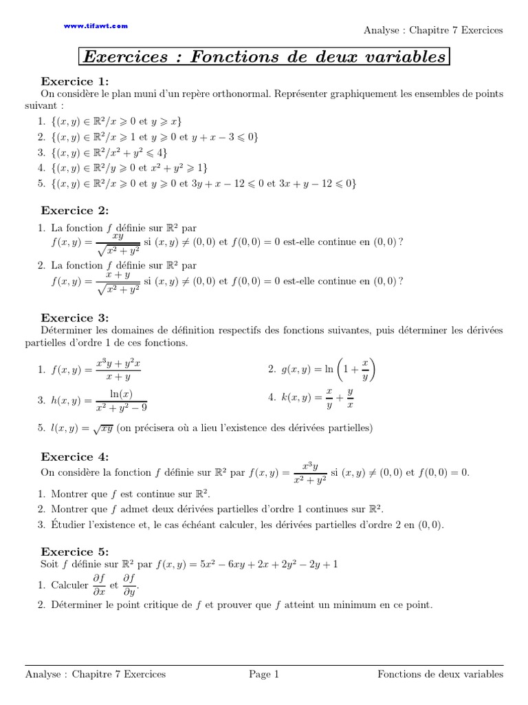 Exercices Corriges Sur La Fonction Deux Variable PDF Extremum — free download