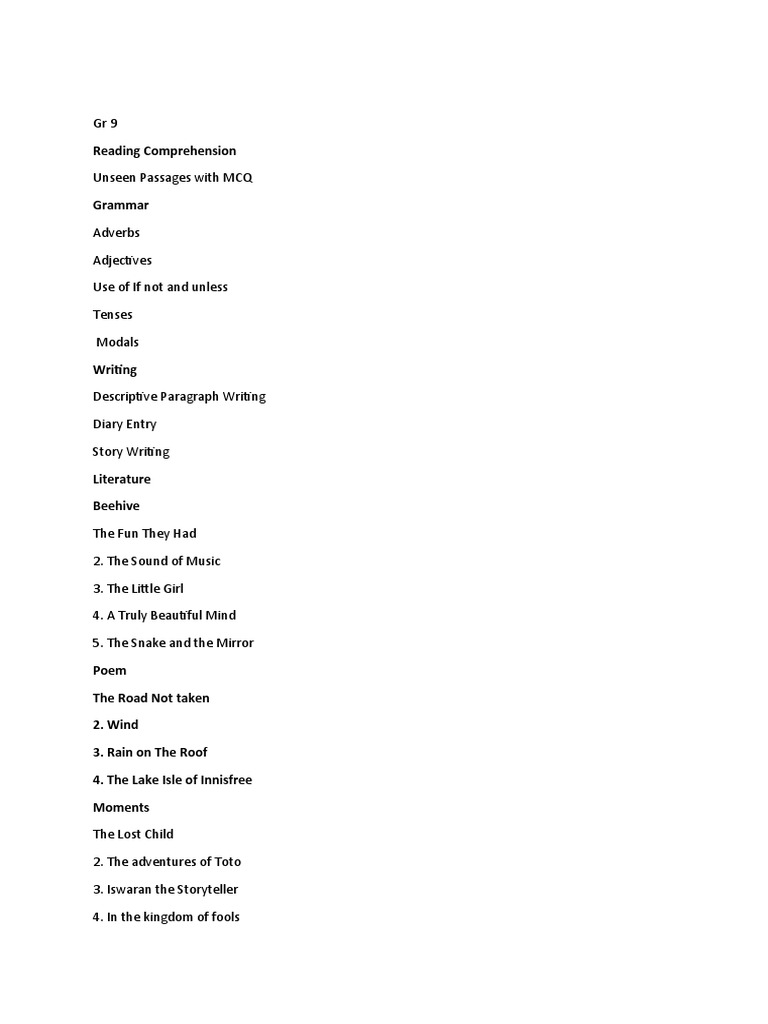 9th Grade English Poem Overview | PDF | Poetry